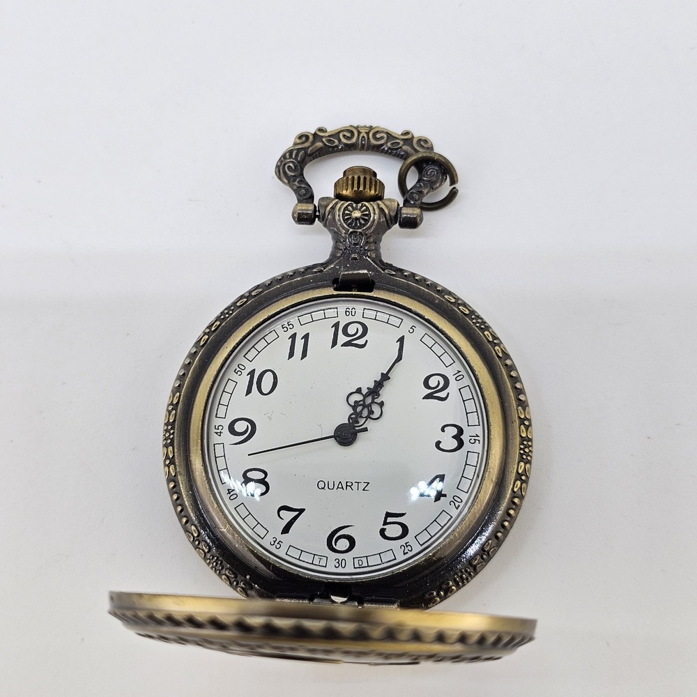Men's Pocket Analog Watch 46MM White Dial Light Bronze Case New Battery